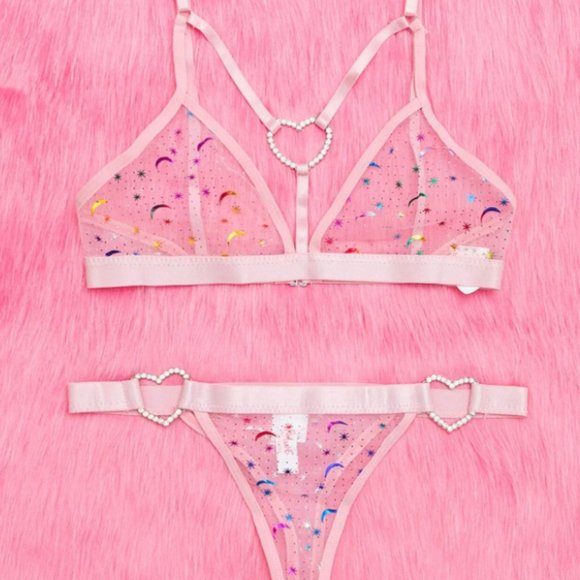 Pink Heart-Embellished Lingerie Set - Picture 1 of 3